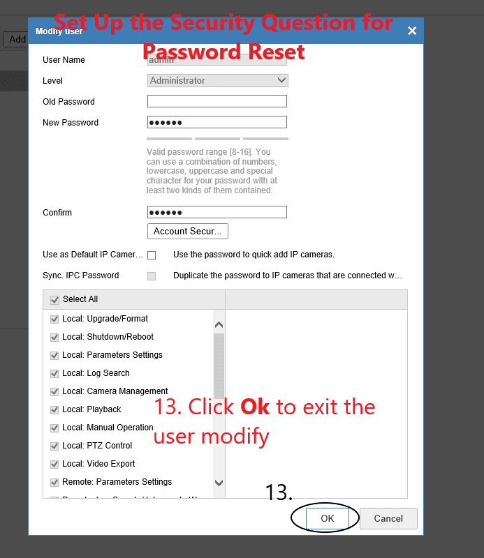 OK をクリックして Modify user ダイアログを閉じる