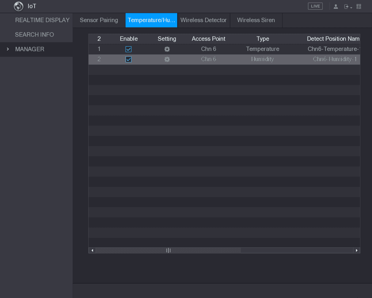 Temperature/Humidity interface with the Enable check boxes selected