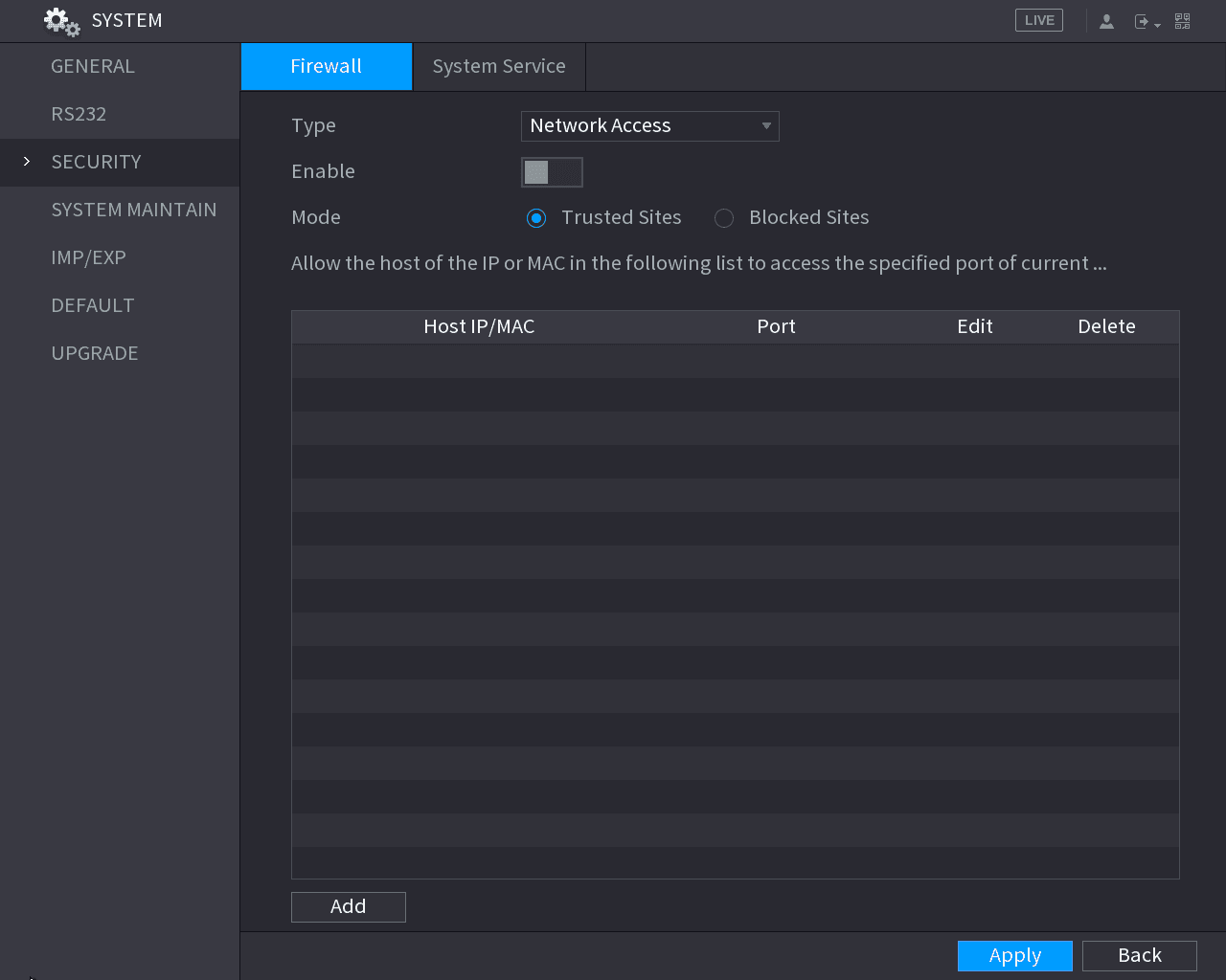 SYSTEM Security Firewall interface