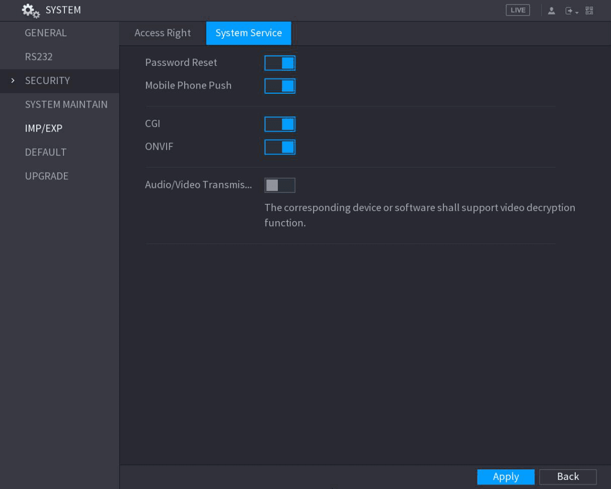 SYSTEM Security System Service interface