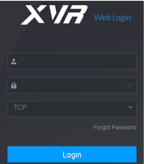 XVR Web Login dialog box with the Forgot Password link
