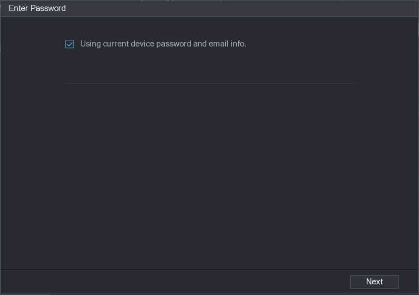 Enter Password interface with the Using current device password and email info check box selected