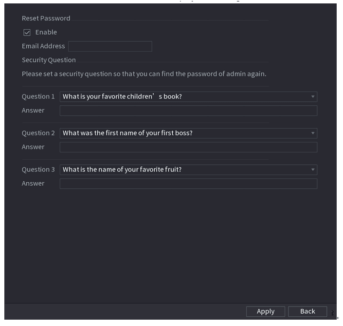 Reset Password interface under Main Menu, Account