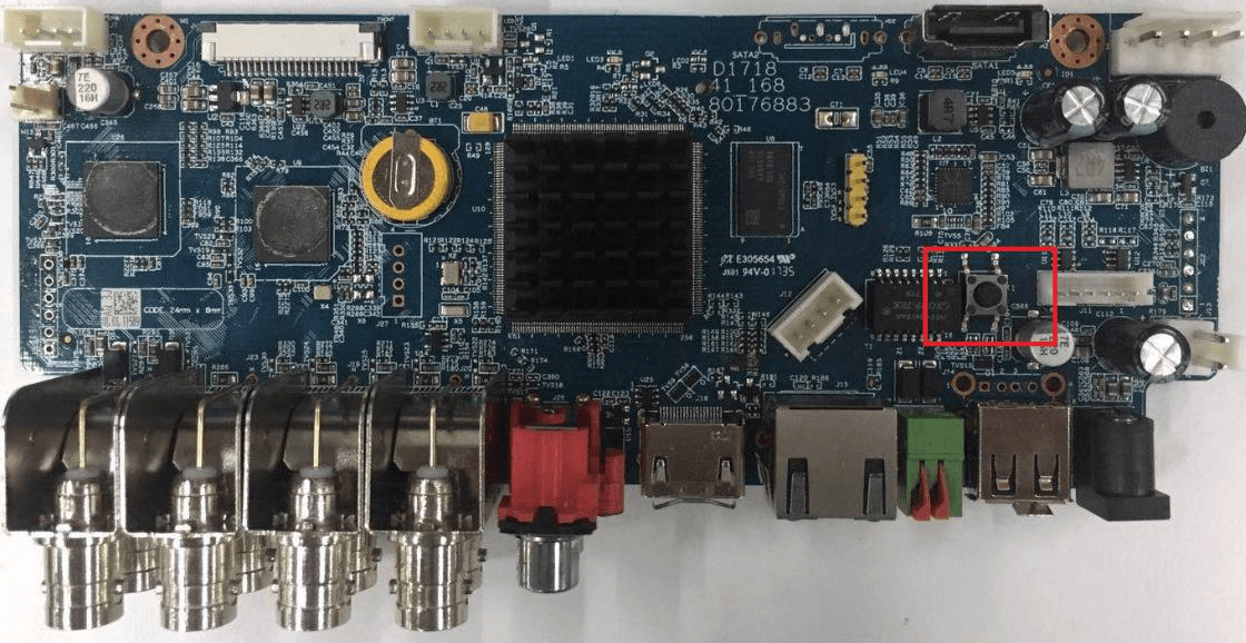 Location of the reset button on the mainboard