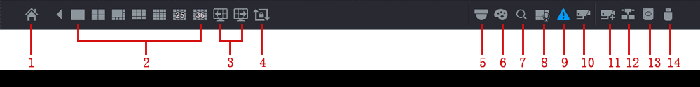 Navigation bar with numbered icons across the bottom of the live view