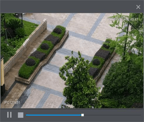 Instant replay window showing a garden video with play/pause controls and a time slider
