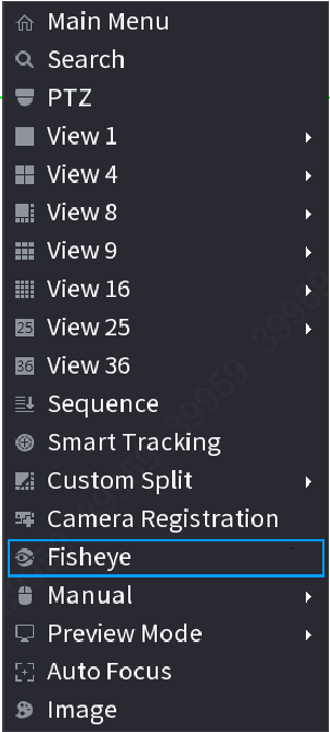 Right-click shortcut menu with the Fisheye option highlighted