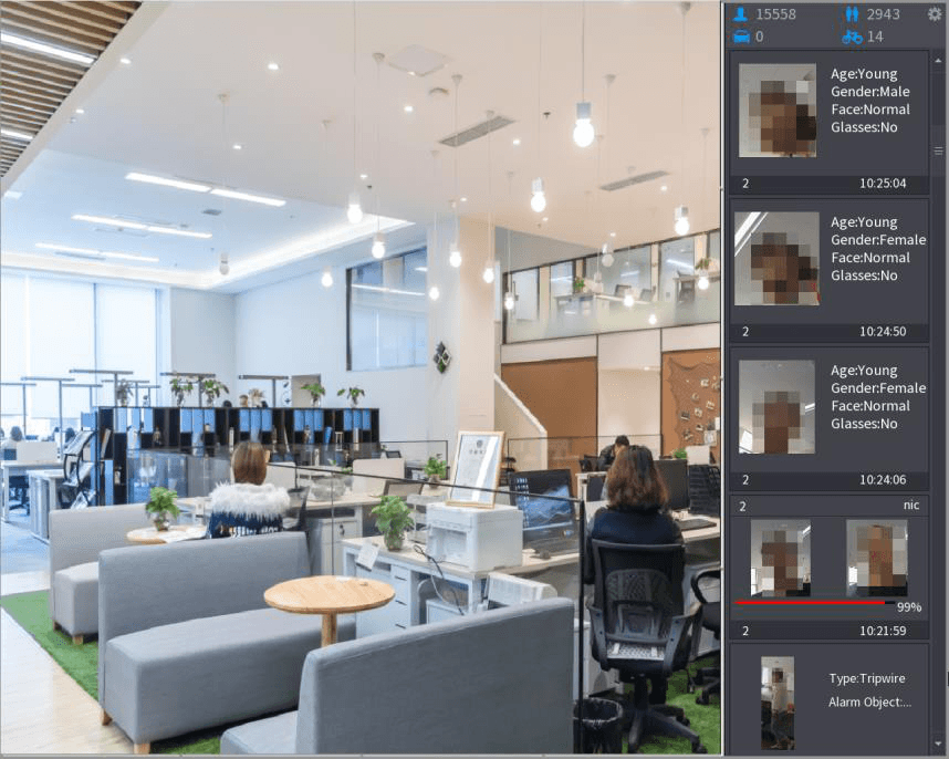 AI preview interface with detected target thumbnails listed along the right side of the live video