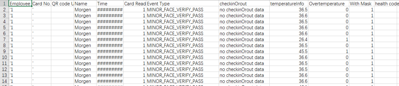CSV-logg eksportert fra enheten til en USB-disk