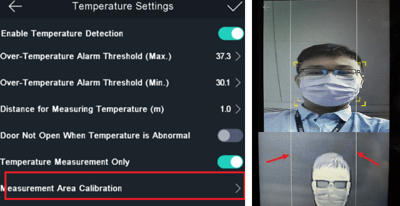 Temperature Settings og videostrømmen fra det termiske kameraet
