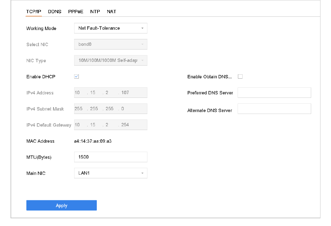 TCP/IP Settings (Dual NIC)