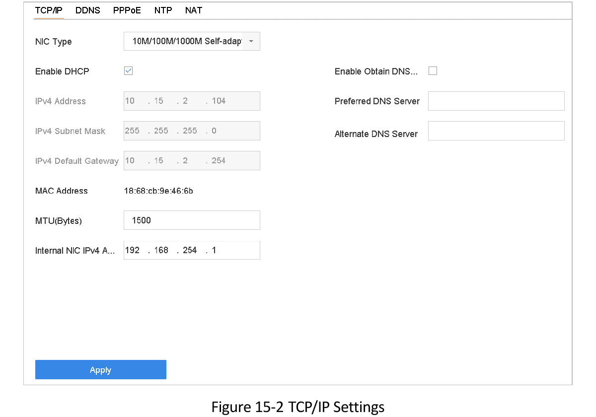 TCP/IP Settings (Single NIC)