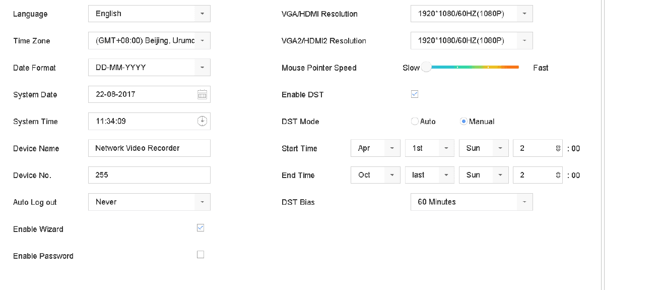 General Settings Interface
