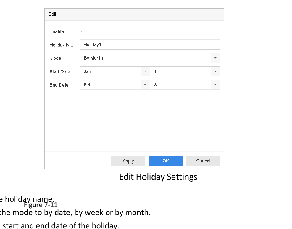 Edit Holiday Settings