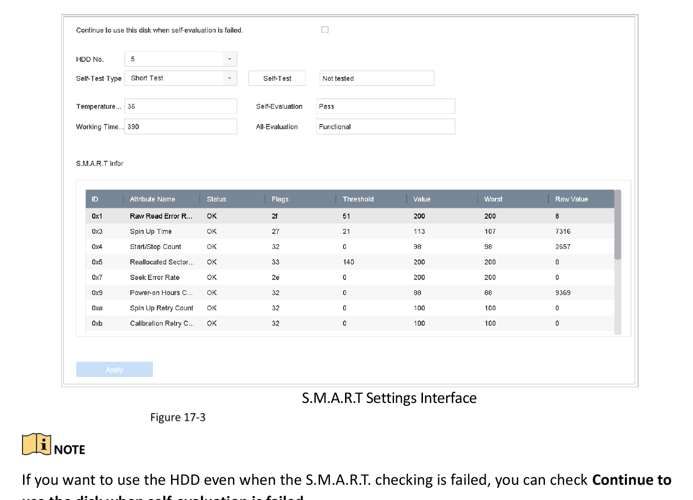 S.M.A.R.T Settings Interface
