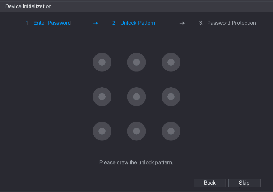 Device Initialization Unlock Pattern drawing screen