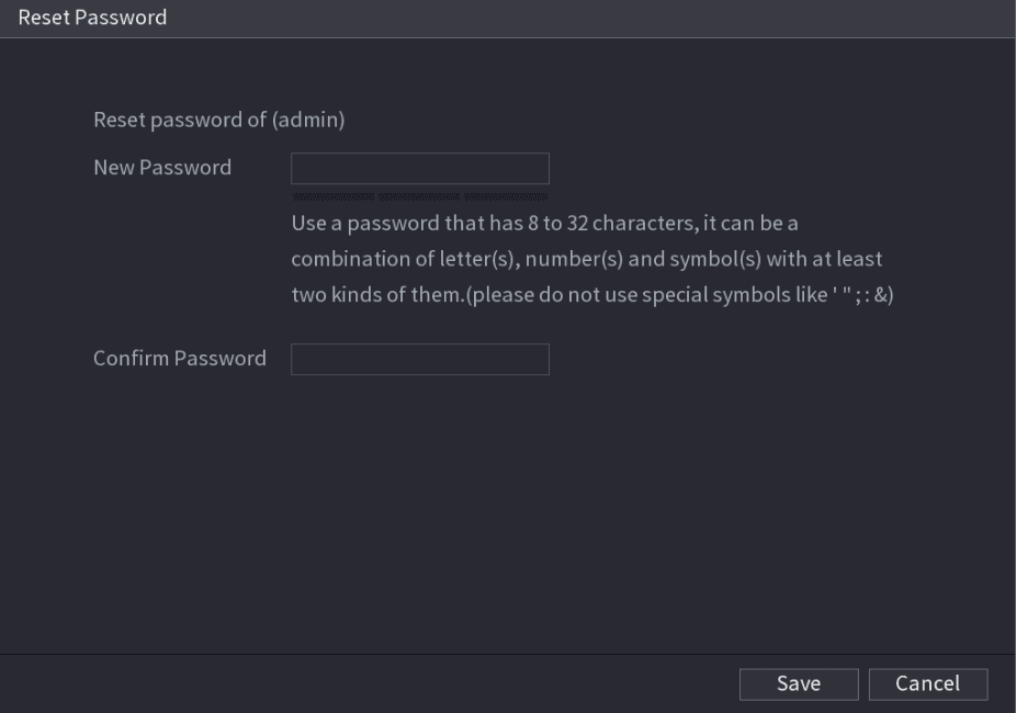 Reset the password interface with New Password and Confirm Password boxes