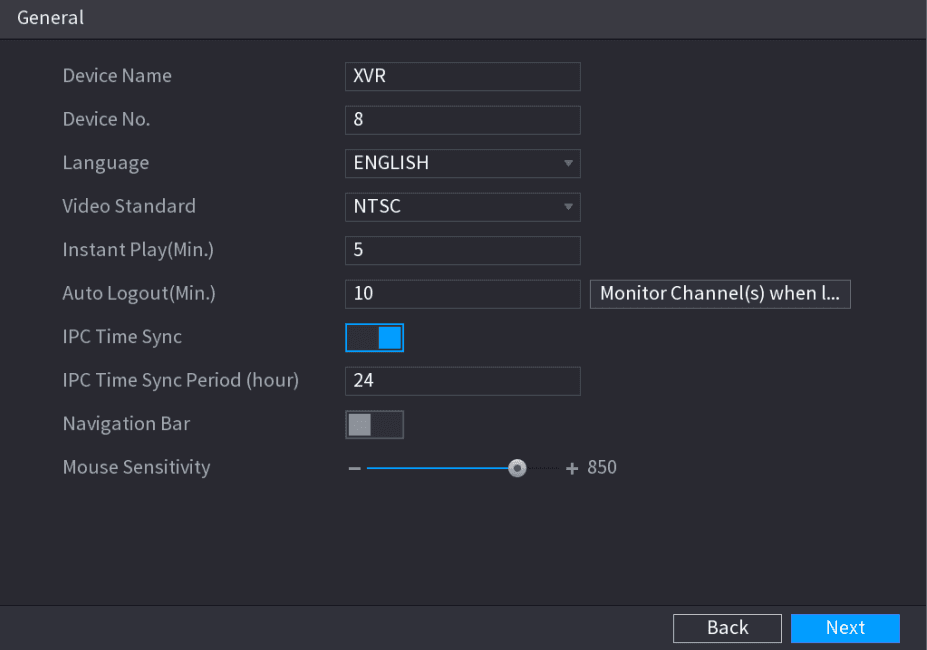 Startup Wizard General settings interface