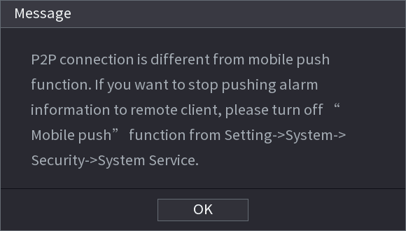 Message dialog explaining the difference between P2P connection and mobile push