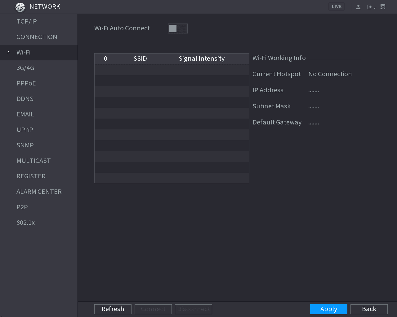 Wi-Fi connection configuration interface