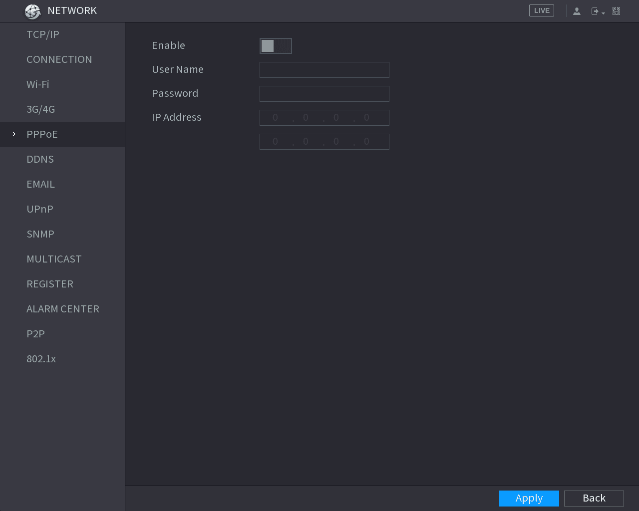 PPPoE configuration interface