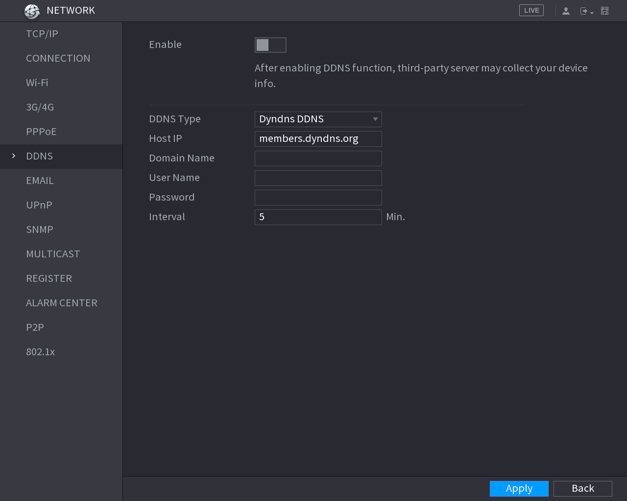 DDNS configuration interface