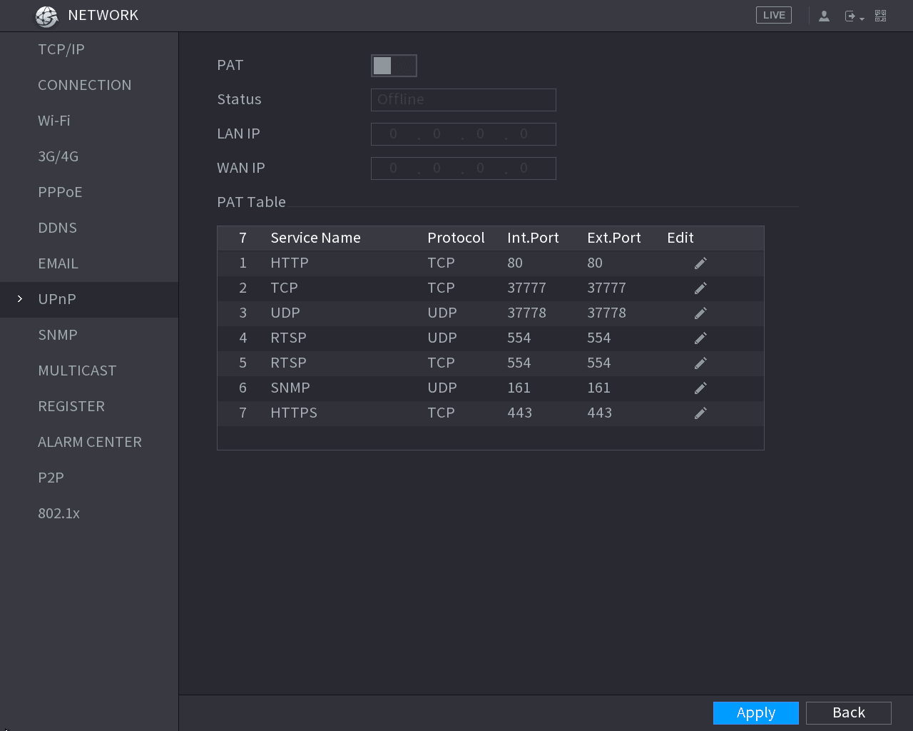 UPnP configuration interface