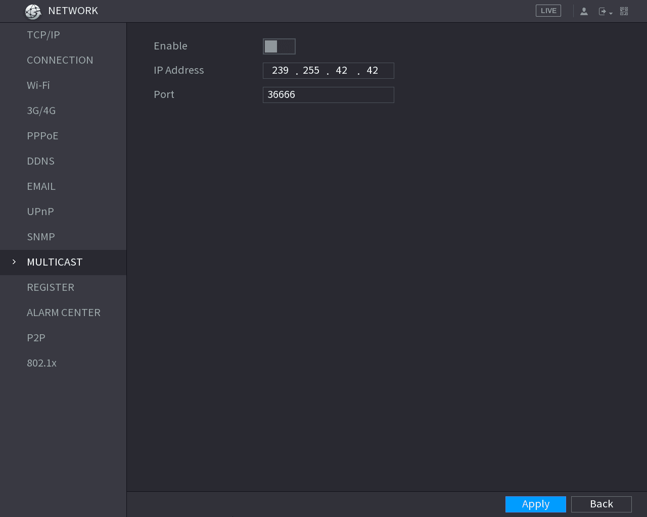 MULTICAST configuration interface
