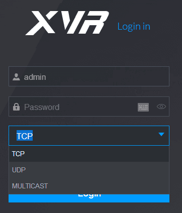 Web login dialog box with Type set to MULTICAST