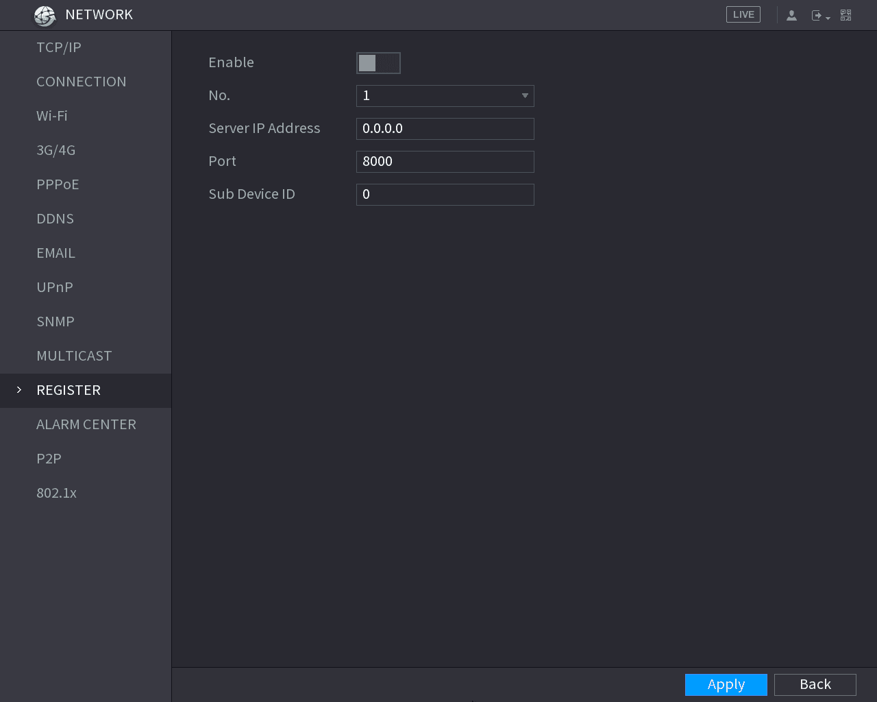 REGISTER configuration interface