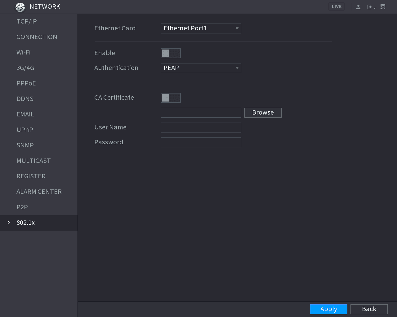 802.1x interface with PEAP authentication