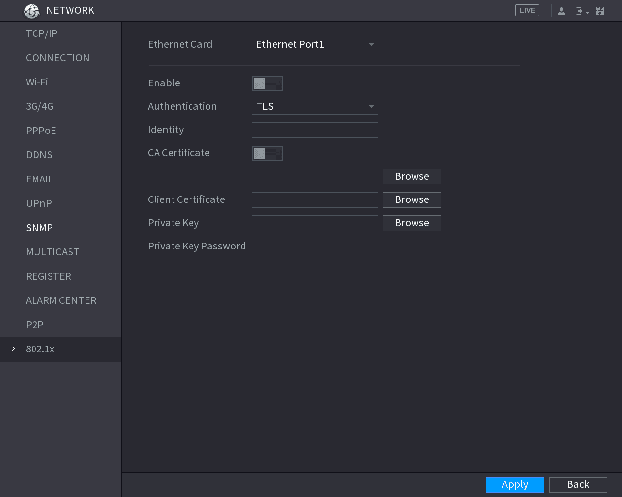 802.1x interface with TLS authentication