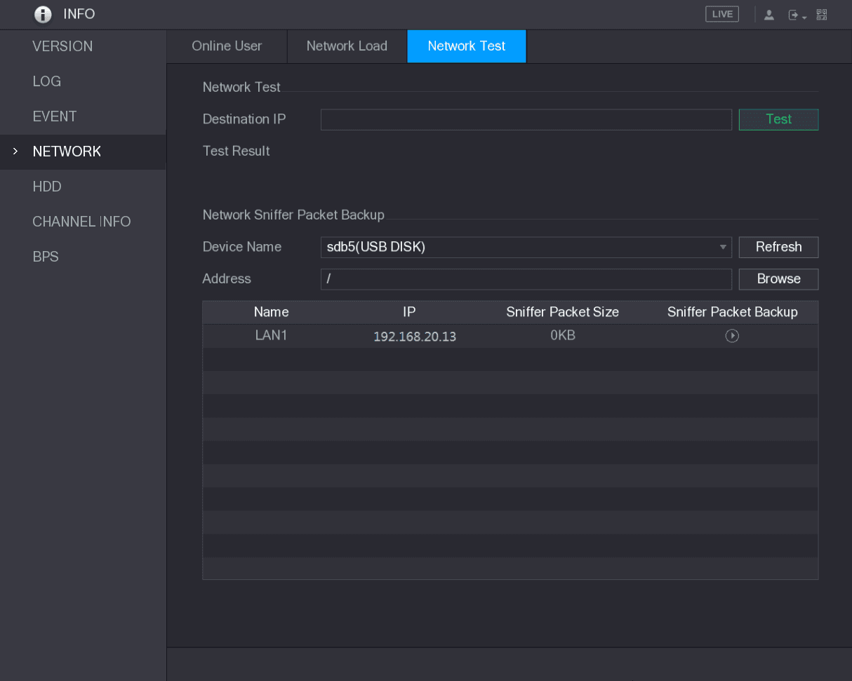 Network Test interface
