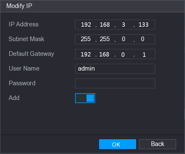 Modify IP dialog for a single device