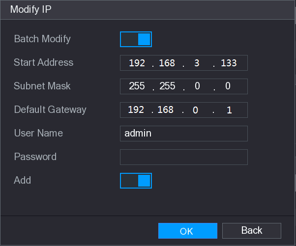 Modify IP dialog with Batch Modify enabled
