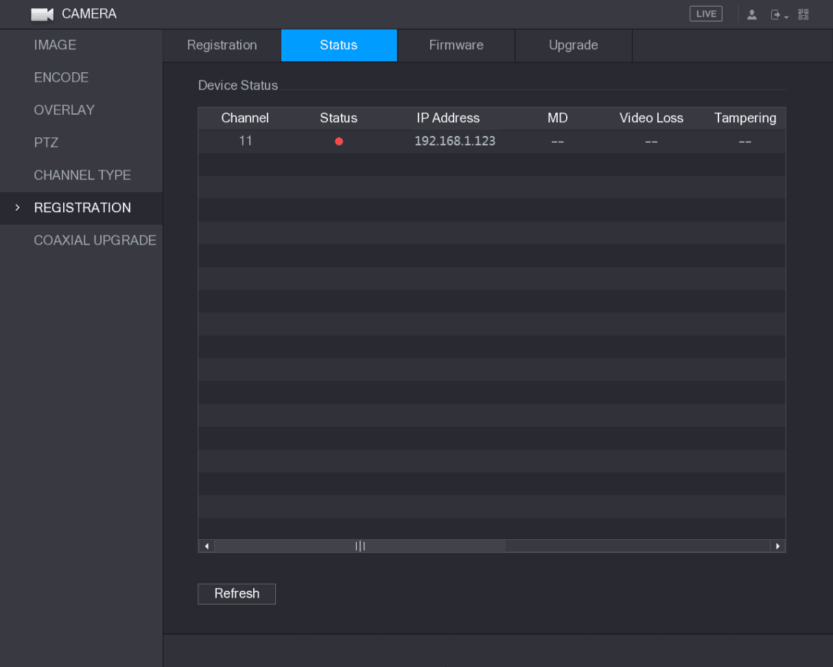 Status interface showing device connection status