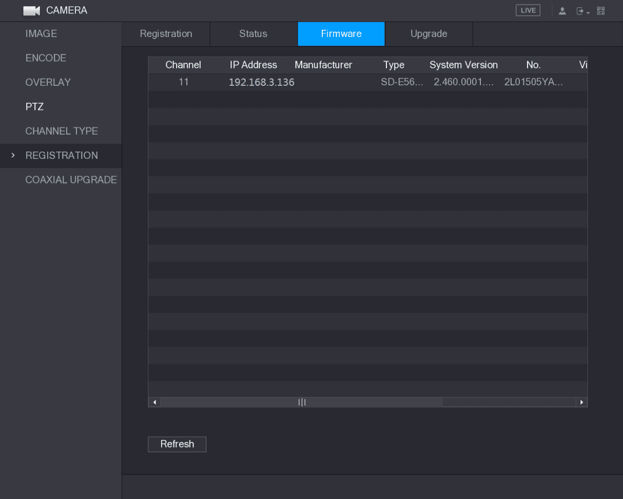 Firmware interface showing device firmware information