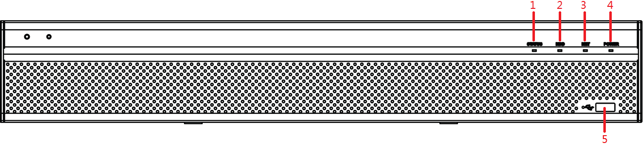 1U front panel with status indicator light, HDD, NET, POWER indicators and USB port