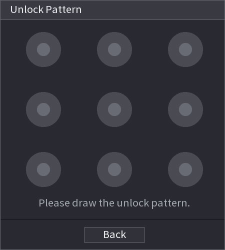 Unlock Pattern dialog with a 3-by-3 grid of dots and the prompt "Please draw the unlock pattern."