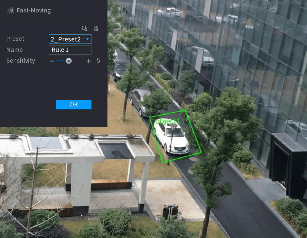 Fast moving drawing interface with the detection zone outlined on the surveillance video
