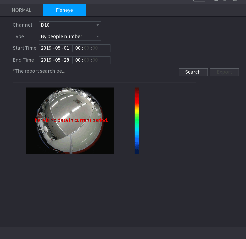 Heat Map Fisheye interface with the Fisheye tab active, channel, type, time fields, and a fisheye heat map view
