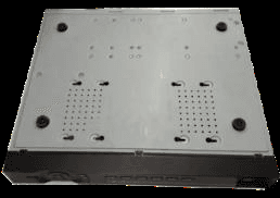 Underside of the 1U chassis showing the HDD mounting hole positions