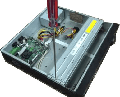 Screwdriver opening the top cover to remove the HDD bracket
