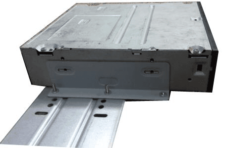 SATA burner lined up with the hole positions on the bracket