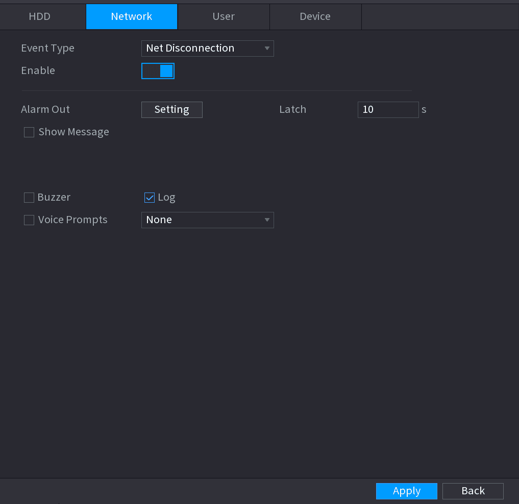 Abnormality Network tab for disconnection, IP conflict and MAC conflict events