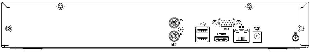 Beneficio Mini 1U rear panel with USB 2.0, network, HDMI, VGA, GND, power, MIC IN and MIC OUT ports
