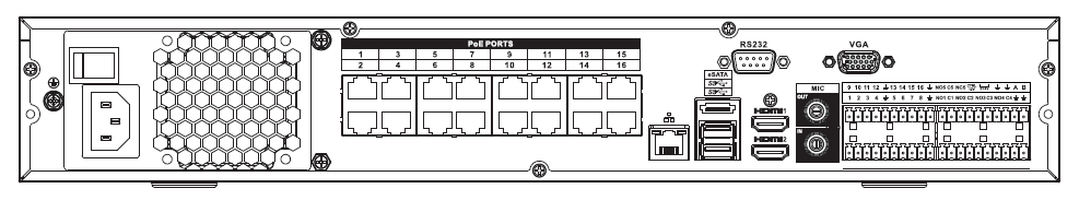 Professional 4K 1.5U / 2U with 16 PoE ports rear panel with sixteen PoE ports