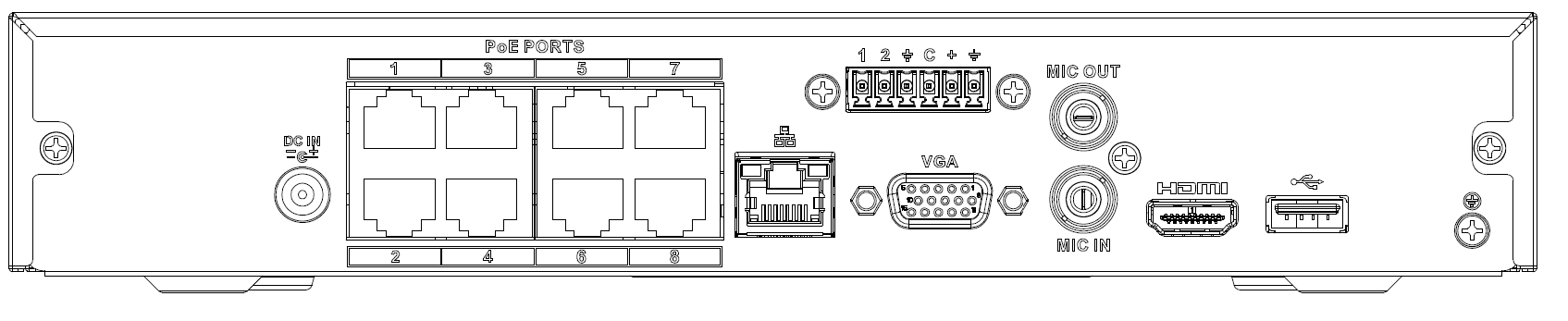 4K Compact 1U (S2) with eight PoE ports rear panel