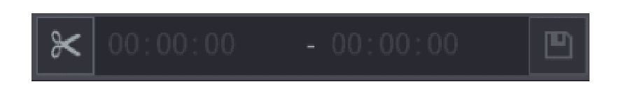 Clip bar showing the scissors icon, a start and end time range of 00:00:00 - 00:00:00, and a save icon