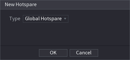 New Hotspare dialog with Type set to Global Hotspare